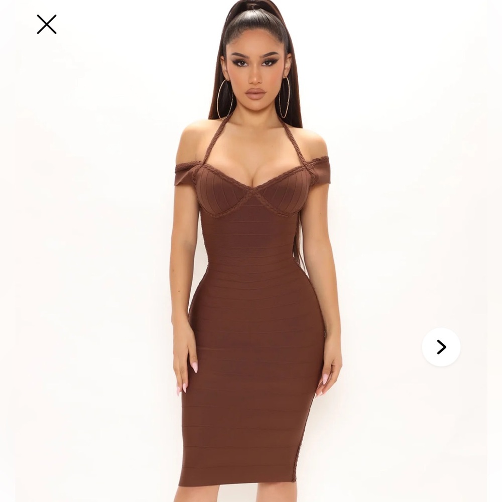 Brown Off-Shoulder Bodycon Dress